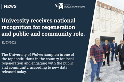 University receives national recognition for regeneration and public and community role